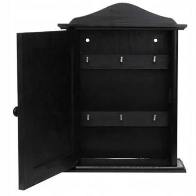Abbildung von Wooden World Schlüsselschrank aus Holz mit Tür und 6 Haken SCHWARZ