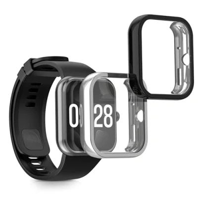 Abbildung von kwmobile 2X Schutzhülle kompatibel mit Xiaomi Redmi Watch 4 Hülle Fullbody Cover Set aus Silikon Schwarz Silber