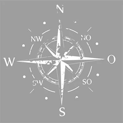 Abbildung von INDIGOS Wandtattoo Kompass Himmelsrichtungen Windrose Marine 80x80 cm Weiss Dekoration Wandaufkleber für Wohnzimmer Kinderzimmer Büro Schule Firma