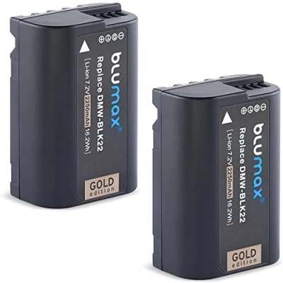 Abbildung von 2X Blumax Gold Akku ersetzt DMW BLK22 BLK22E 2250mAh 7,2V 16,2Wh kompatibel mit Panasonic DC S5 S5K G9 GH5 II GH5S GH6