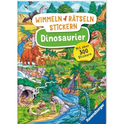 Abbildung von Ravensburger Wimmeln, Rätseln, Stickern: Dinosaurier Stickerbuch ab 4 Jahren, 13 Wimmelbilder, über 300 Sticker,