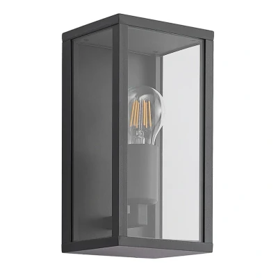 Abbildung von Lindby Außen Wandleuchte Peldar, dimmbar, Leuchtmittel nicht inklusive, Modern, Aluminium, Glas, dunkelgrau, 1 flammig, E27