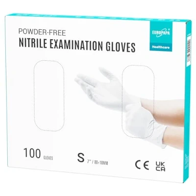 Abbildung von EUROPAPA® 100x Nitrilhandschuhe Weiss Box Einweghandschuhe Einmalhandschuhe Untersuchungshandschuhe Nitril Handschuhe puderfrei ohne Latex unsteril latexfrei disposible gloves