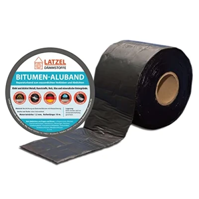 Abbildung von Bitumen Aluband Reparaturband Dichtband Farbe Schwarz 50 mm Rolle 10 Meter.
