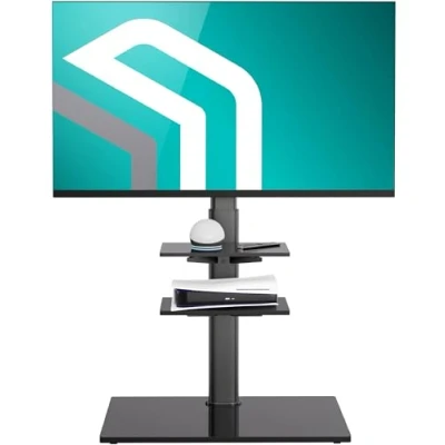 Abbildung von ONKRON TV Ständer 32 65 Zoll, bis zu 30kg, VESA 100x100 600x400 mm Ständer, (bis 65,00 TS5550 BLK, max. Belastbarkeit Schwenkwinkel: +/ 25, Hartglasfuß)