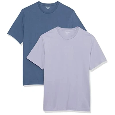 Abbildung von Amazon Essentials Herren Kurzärmeliges T Shirt mit Rundhalsausschnitt aus Baumwolle Regular Fit, 2er Pack, Lavendel/Verwaschenes Blau, XXL