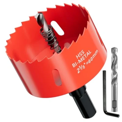 Abbildung von GARHWAL Bi Metall Lochsäge 60mm, Bohrkrone, Lochbohrer, mit Dreiecksschaft Adapter und Zentrierbohrer Präzises schnelles Schneiden von Holz, Kunststoff, Gipskarton, dünnen Metallplatten mehr