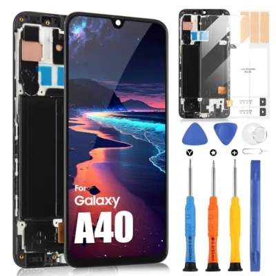 Abbildung von Original LCD Bildschirm für Samsung Galaxy A40 SM A405FN/DS A405F/DS A405FM/DS Display Ersatz des Touchscreens Full Assembly mit Werkzeugen (5,9 Zoll Rahmen)