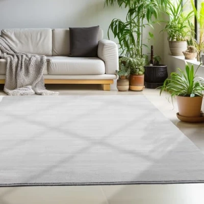Abbildung von Carpettex Teppich Wohnzimmer Anti Rutsch Waschbar in Waschmaschine 80 x 150 cm Läufer Silberfarbe Moderner Flauschiger Kurzflor Extra Weich Schlafzimmer küchenläufer Flur