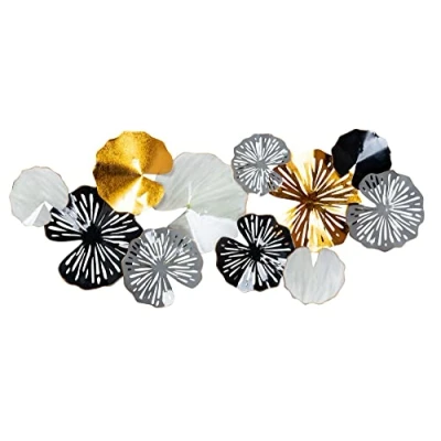Abbildung von Metallbild 115x49cm Wandbild Blatt Metall Schwarz Gold Deko Ringe Wanddeko Design Wandkunst