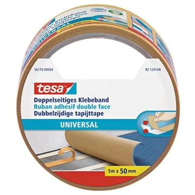 Abbildung von tesa Doppelseitiges Klebeband Universal Vielseitiges für Verpackungen, Deko und Teppiche oder zum Basteln 5 m x 50 mm