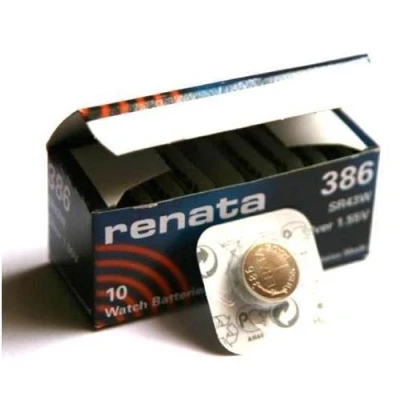 Abbildung von Renata 386 SR43 W Silberoxid Uhrenbatterie 1,55 V Blisterpackung verpackt