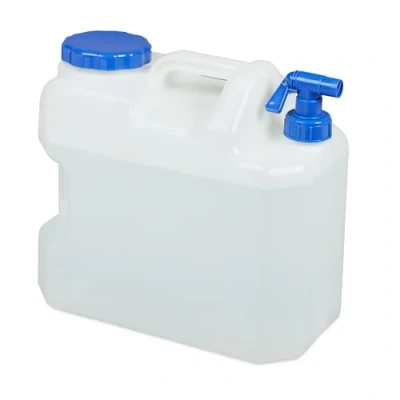 Abbildung von Relaxdays Wasserkanister mit Hahn, Weithals Schraubdeckel, Trinkwasserkanister Camping, 18L, Kunststoff, BPA frei, weiß