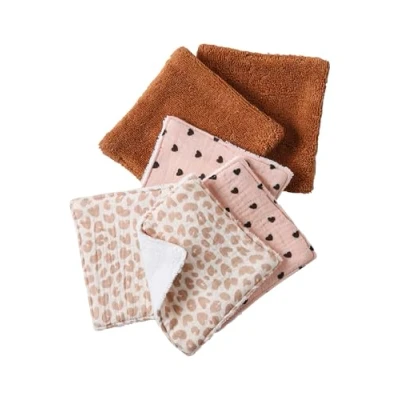 Abbildung von VERTBAUDET 6er pack wiederverwendbare Baby Feuchttücher braun/leoprint/herzen