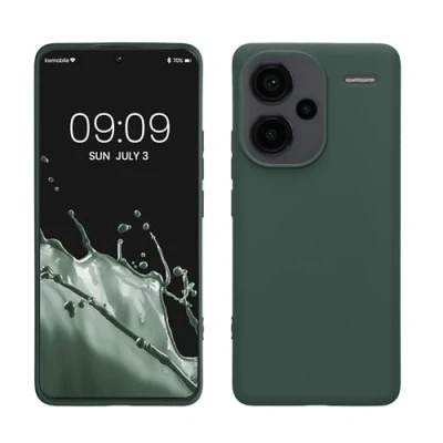 Abbildung von kwmobile Hülle kompatibel mit Xiaomi Redmi Note 13 Pro+ 5G / Pro Plus weiches TPU Silikon Case Cover geeignet für kabelloses Laden Moosgrün