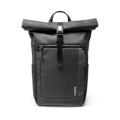 Abbildung von tomtoc Rolltop Laptop Rucksack, 25 30 Liter Herrn Damen Wasserdicht Schulrucksack Tagesrucksack mit 17,3 zoll Laptopfach, Großer Backpack Daypack für Uni/Arbeit/Fahrrad/Reisen/Wandern/Sport, Schwarz