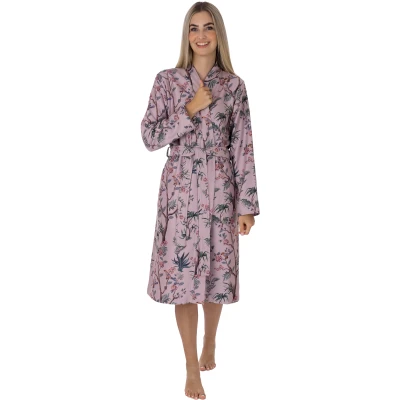 Abbildung von Wewo fashion Damenbademantel 6306, Midilänge, Polycotton, Kimono Kragen, Gürtel, außen glatt und innen saugfähig