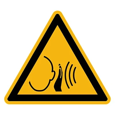 Abbildung von Aufkleber Gefahr Warnung NF ISO 7010 Selbstklebende Plastifizierte Dreiecksplatte Wasser und UV beständig Plötzliches Lautes Geräusch 40x40 cm