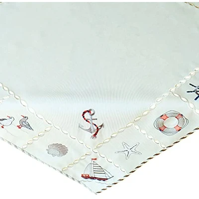 Abbildung von matches21 Tischdecke/Mitteldecke Stickerei bunt Maritime Motive Tischwäsche wollweiß 85x85 cm Polyester
