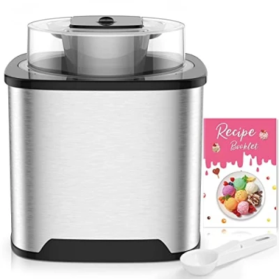 Abbildung von Eismaschine Eiscrememaschine aus Edelstahl mit entnehmbarem Eisbehälter, inkl. Rezeptheft