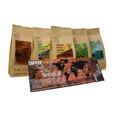 Abbildung von Classic Caffee Premium Kaffee Weltreise Probierset 5x200g Geschenkset aus aller Welt 100% Arabica (Ganze Bohne)