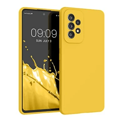 Abbildung von kwmobile Hülle kompatibel mit Samsung Galaxy A53 5G Silikon Handy Case Handyhülle weiche Oberfläche kabelloses Laden Strahlend Gelb