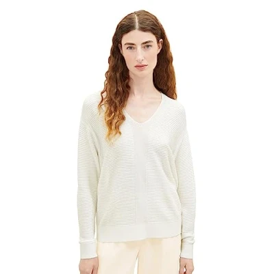 Abbildung von TOM Tailor MIT Vausschnitt Strickpullover, Damen, Größe: 3XL, Whisper white