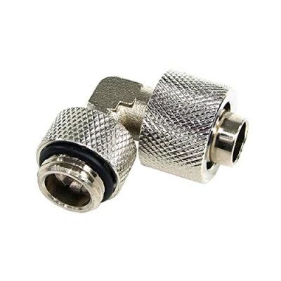 Abbildung von 13/10mm (10x1,5mm) Anschraubtülle 90; drehbar G1/4 gerändelt silber vernickelt