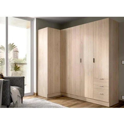 Abbildung von Dmora Succiso, Eckschrank für das Schlafzimmer, Eck Kleiderschrank mit 5 Flügeltüren, 214 x 91 184 cm, Eiche, Türen