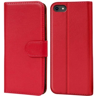 Abbildung von Verco iPhone SE 2020 2022 Hülle, Handyhülle für 7/8, 2. Gen. 3. Tasche PU Leder Flip Case Brieftasche Rot