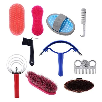 Abbildung von DEWIN Pferdereinigungs Set, Pflegeset Pferd Pflege Kit, 10 Stücke Brush Putzzeug für Pferde Set Equestrain Pinsel Curry Kamm Reinigungswerkzeug