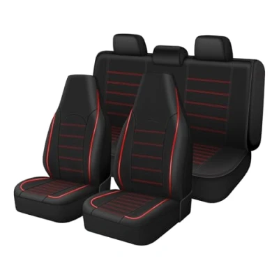 Abbildung von TOYOUN Kunstleder Sitzbezüge Auto Set Universal Klassisch Autositzbezüge Sitzschoner Schonbezug Autositz Rot für Vordersitze und Rücksitze Zubehör Innenraum
