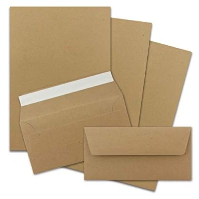 Abbildung von 25x Briefpapier Set DIN A4 mit Lang Briefumschlägen, Haftklebung Kraftpapier Braun Recycling Schreibpapier Kuverts FarbenFroh by GUSTAV NEUSER