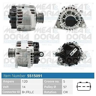 Abbildung von MEAT &amp; DORIA 5515091 Lichtmaschine 14V 120A HYUNDAI: i30 I Kombi, Schrägheck, ix35, KIA: Sportage III, cee‘d RIO 3