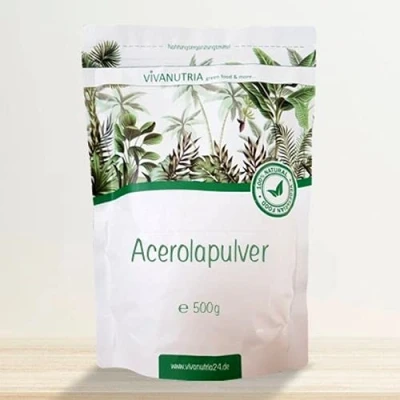 Abbildung von VivaNutria Acerola Pulver I natürliches Vitamin C als Frucht für Smoothies/als Müsli Topping Kirsche aus kontrolliertem Anbau, laborgeprüft vegan (500 g)