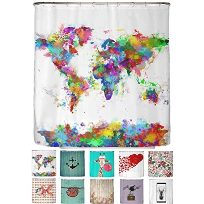 Abbildung von arteneur® Weltkarte Anti Schimmel Duschvorhang 200x220 Recycelt mit Öko Tex Standard 100 Beschwerter Saum, Blickdicht, Wasserdicht, Waschbar, 12 Ringe &amp; E Book