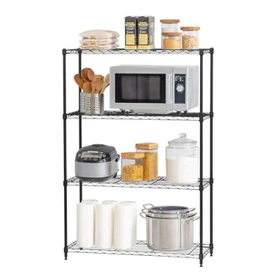 Abbildung von Iris Ohyama, Schwerlastregal, Aufbewahrungsmöbel aus Metall, Metallregal mit 4 Ebenen, Stecksystem, höhenverstellbar, Küche, Garage, Büro Metal Rack MR MM4 Schwarz