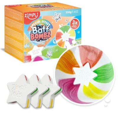 Abbildung von 3 x Große Sterne Badebomben von Zimpli Kids, Spezialeffekt für Kinder, Handgemachtes Schaumbad Sprudelbad Sprudelbäder Geschenkset, Organisch, Feuchtigkeitsspendend, Regenbogen Spielzeug,