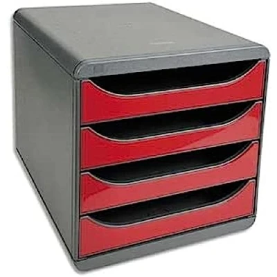 Abbildung von Exacompta 310718D Premium Ablagebox mit 4 Schubladen für DIN A4+ Dokumente. Belastbare Schubladenbox hoher Kapazität mehr Platz auf dem Schreibtisch Big Box Iderama SchwarzKarminrot