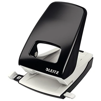 Abbildung von Leitz Starker Büro Locher aus Metall, Für 40 Blatt, Anschlagschiene mit Formatangaben, Ergonomisches Design, schwarz, 51386095