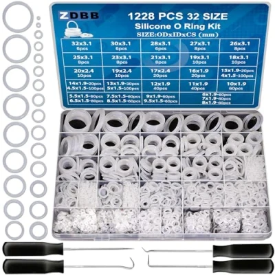 Abbildung von ZDBB 1228 Stück 32 Größe klar Lebensmittelqualität Silikon O Ringe Sortiment Kit mit Pick und Haken, weiß Hitzebeständigkeit VMQ Dichtung Ring Set
