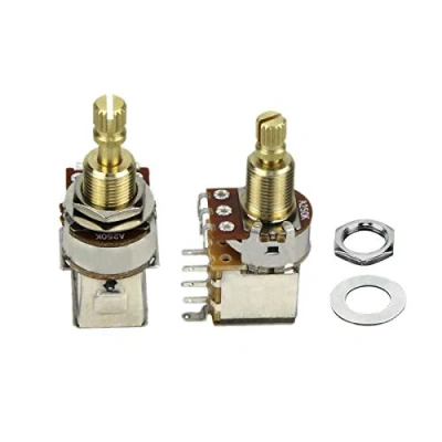 Abbildung von FLEOR 2PCS Gitarren Push Schalter Potentiometer A250K Pot Audio Taper Copper Lange geteilte Welle für E Bass Part