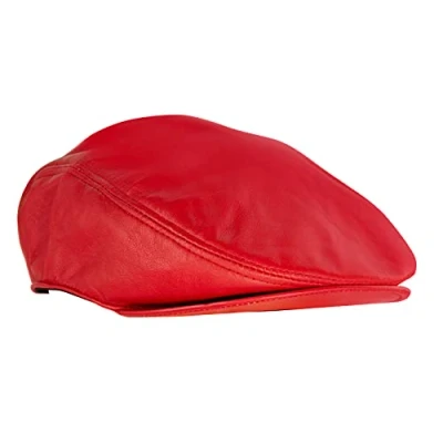 Abbildung von Infinity Leather Echtes Rot Leder Ivy Barett Zeitungsjunge Gatsby Golf Cabbie Schiebermütze 2XL