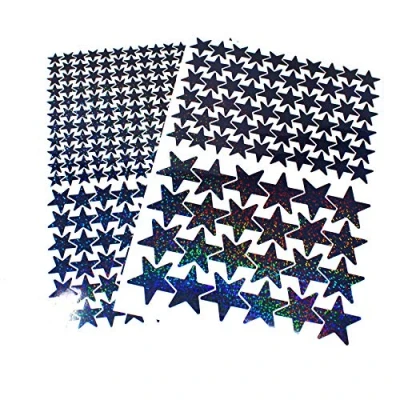 Abbildung von Finest Folia 309 Sterne Aufkleber Set Sticker Deko Folie selbstklebend Glitter Hologramm Oilslick Bastelmaterial zum Basteln (Flakes Schwarz K016)
