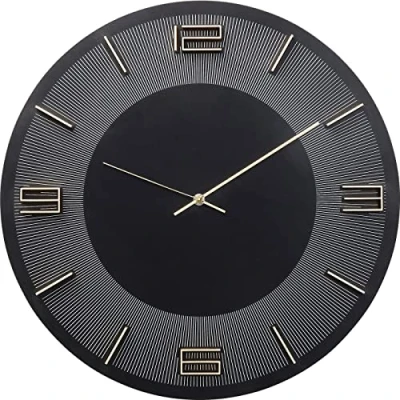 Abbildung von Kare Design Wanduhr Leonardo, 49cm Durchmesser, Modern, Aluminium, Rund, Uhr für Wohnzimmer, Schlafzimmer, Büro, 49x49x5 cm (H/B/T),Schwarz/Gold,