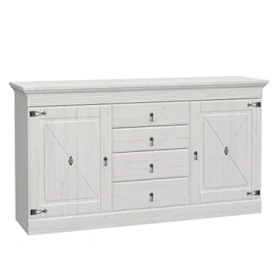 Abbildung von Newroom Sideboard Pinie Weiß Kommode Landhaus Modern 171,3x93,6x45 cm (BxHxT) Highboard Anrichte [Tambika.one] Wohnzimmer Wohnstube