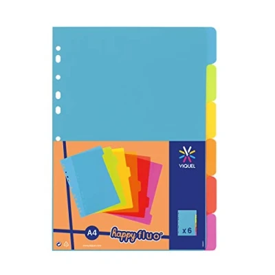 Abbildung von Viquel Register aus Kunststoff, A4, 21 x 29,7 cm, für A4 Ordner, Neonfarben, 6 Stück