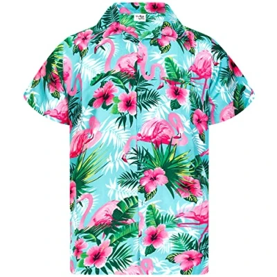 Abbildung von King Kameha Funky Hawaii Hemd, Kurzarm, Flamingo Flowers, Türkis Pink, XXL