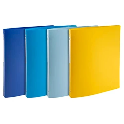 Abbildung von Exacompta 51110E 4er Pack Ringhefter BeeBlue aus flexiblem Recycling Kunststoff 4 O Ring Mechanik DIN A4 Füllhöhe 15 mm Rücken 20 farbig sortiert Ringbuch Hefter ideal für Büro und Schule