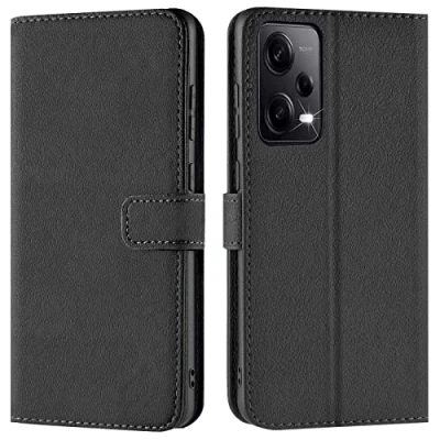 Abbildung von Verco Handyhülle für Redmi Note 12 5G Hülle, Bookcase Tasche Flipcover Xiaomi Case [Kartenfächer/Aufstellfunktion], Schwarz